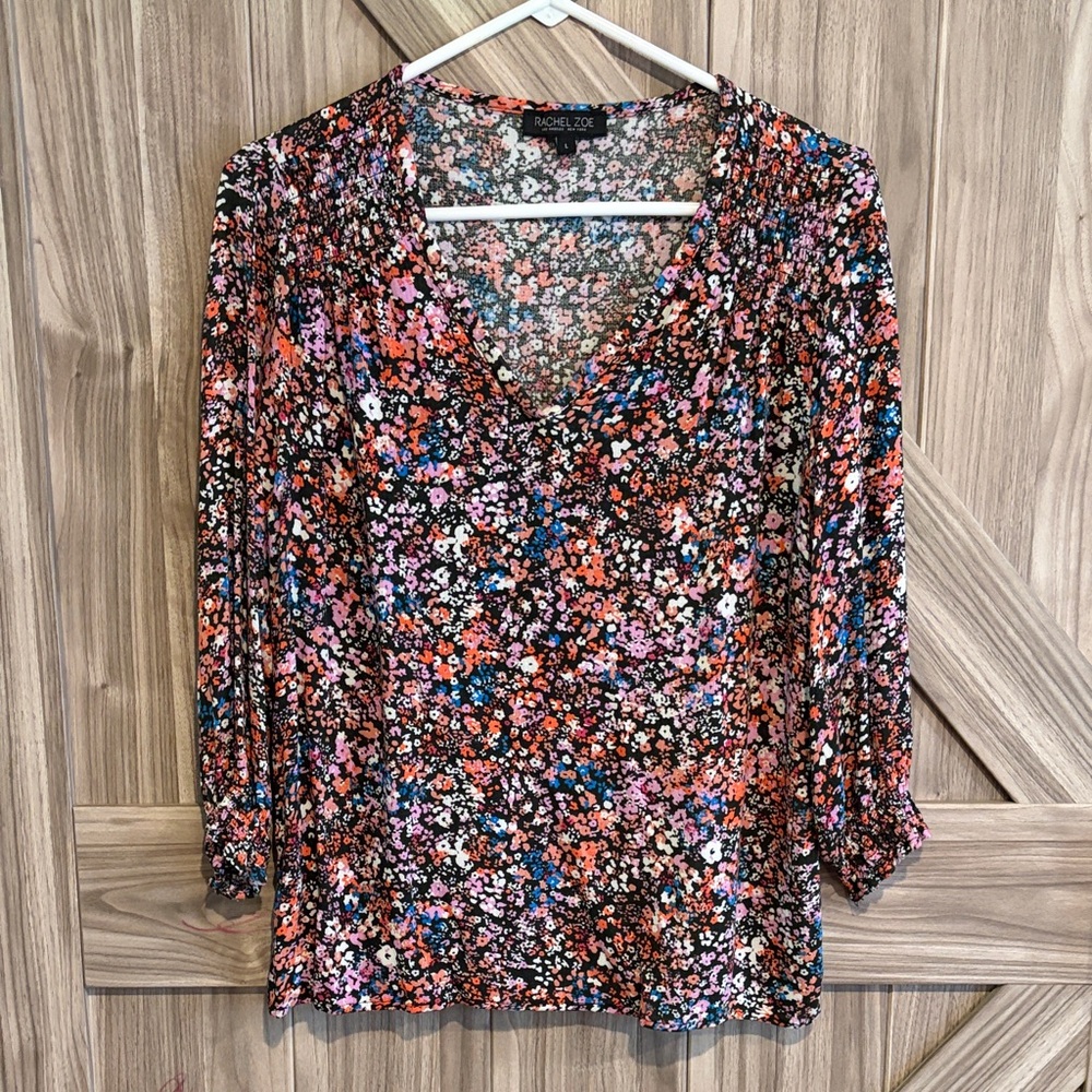 Rachel Zoe Vibrant Floral V-Neck Blouse 100% Viscose/Bamboo